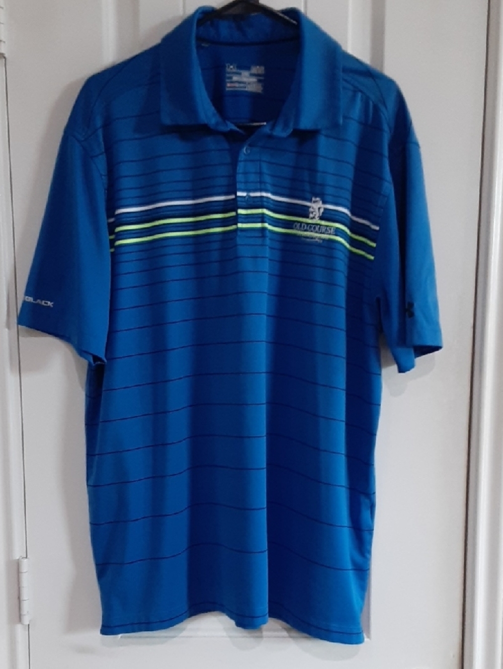 Under Armour St Andrews Old Course Coldblack Golf Polo Blue Striped Large